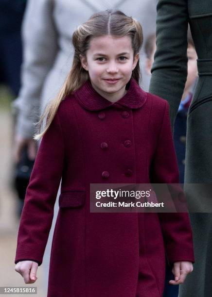 Princess Charlotte of Wales attends the Christmas Day service at St Mary Magdalene Church on December 25, 2022 in Sandringham, Norfolk. King Charles...