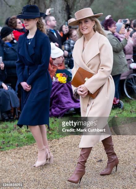 Sophie, Countess of Wessex and Lady Louise Windsor attend the Christmas Day service at St Mary Magdalene Church on December 25, 2022 in Sandringham,...