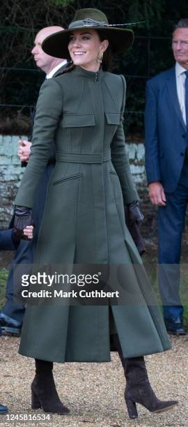 Catherine, Princess of Wales attends the Christmas Day service at St Mary Magdalene Church on December 25, 2022 in Sandringham, Norfolk. King Charles...