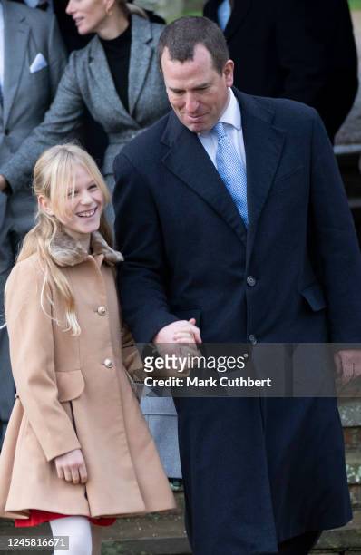 Peter Phillips and Isla Phillips attends the Christmas Day service at St Mary Magdalene Church on December 25, 2022 in Sandringham, Norfolk. King...