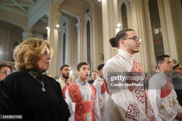 Egyptian Catholics pray during the Christmas Eve mass at the Virgin Mary Catholic Church in Cairo, Egypt, on Saturday, on December 24, 2022.