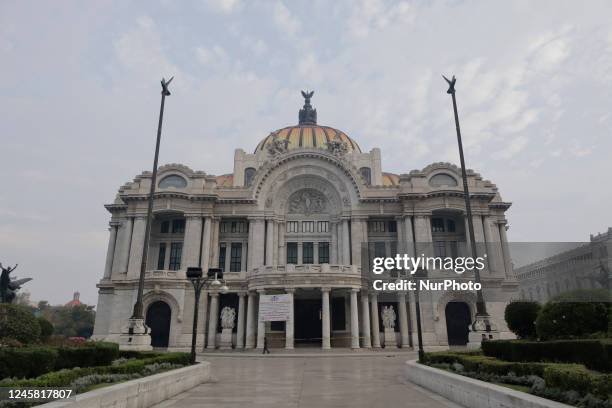 View of the uncrowded Palacio de Bellas Artes near the Zocalo in Mexico City, during Christmas celebrations in the capital.