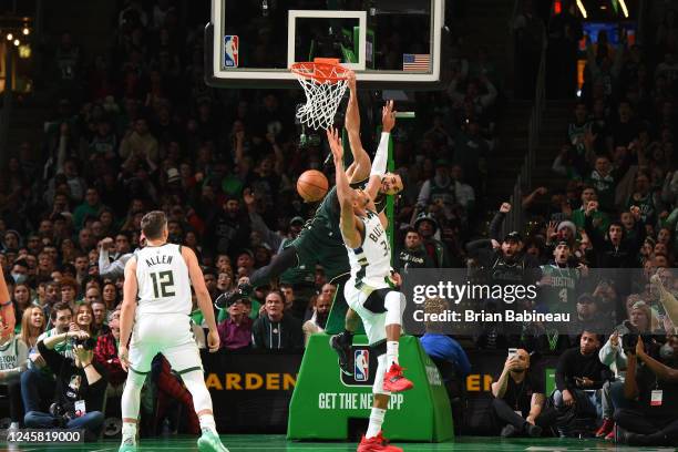 Jayson Tatum of the Boston Celtics dunks the ball during the game against the Milwaukee Bucks on December 25, 2022 at the TD Garden in Boston,...