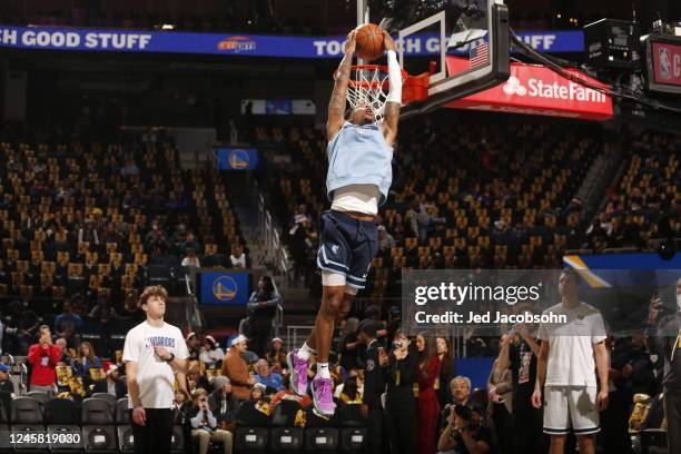 Ja Morant of the Memphis Grizzlies debuts his Nike Signature Shoe, the Ja 1 "Day One",, the Ja 1 "Day One", during warm ups before the game against...