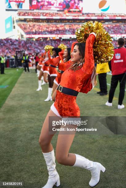 Cheerleaders of the San Francisco 49ers Gold Rush perform a sideline routine during the game between the Washington Commanders and the San Francisco...
