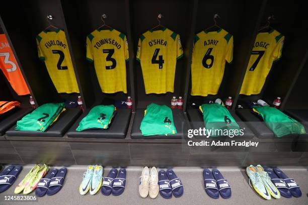 West Bromwich Albion players match shirts hanging in the away dressing room ahead of the Sky Bet Championship between Bristol City and West Bromwich...