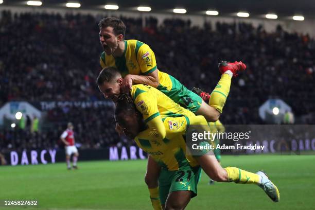 Brandon Thomas-Asante of West Bromwich Albion celebrates after scoring a goal to make it 0-2 with Conor Townsend of West Bromwich Albion and Jayson...