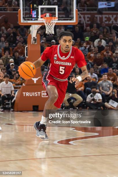 Louisiana Lafayette Ragin Cajuns guard Jalen Dalcourt comes up court with the ball during the game between Texas Longhorns and Louisiana Lafayette...