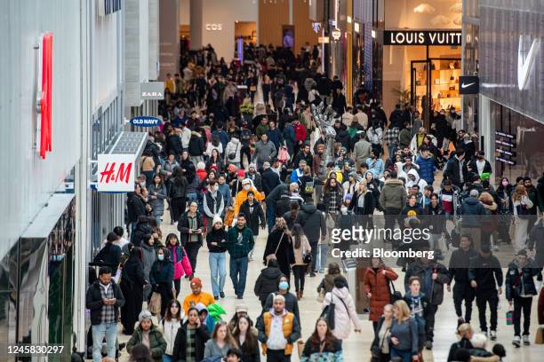 Shoppers at a mall on Boxing Day in Toronto, Ontario, Canada, on Monday, Dec. 26, 2022. The consumer price index rose 6.8% from a year ago, higher...
