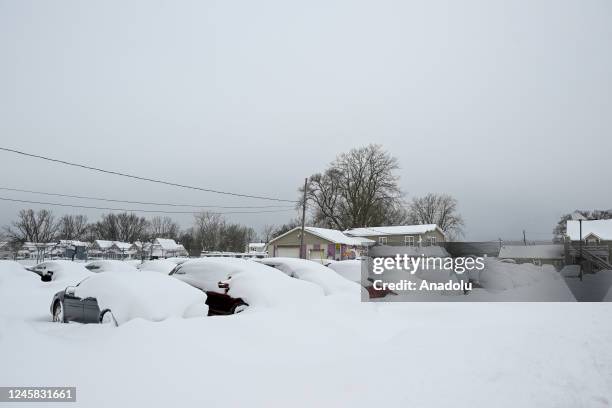 Abandoned vehicles line the street after snowfall in Buffalo, New York, United States on December 26, 2022.