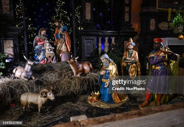 Nativity Scene inside the St. Mary's Basilica in Krakow, seen on St Stephen's Day. On Monday, December 26 in Krakow, Lesser Poland Voivodeship,...