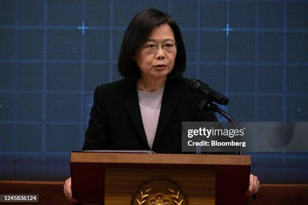 Tsai Ing-wen, Taiwan's president, during a news conference at the Presidential Palace in Taipei, Taiwan, on Tuesday, Dec. 27, 2022. Taiwan extended...