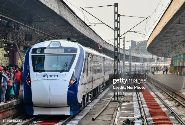 Vande Bharat Express train as seen at Howrah Station , in Kolkata , India , on 27 December 2022 . Vande Bharat Express is the fastest India's...