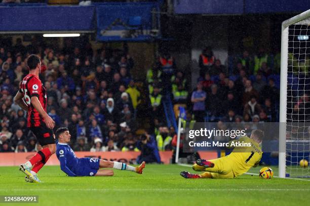 Kai Havertz of Chelsea scores the opening goal during the Premier League match between Chelsea FC and AFC Bournemouth at Stamford Bridge on December...