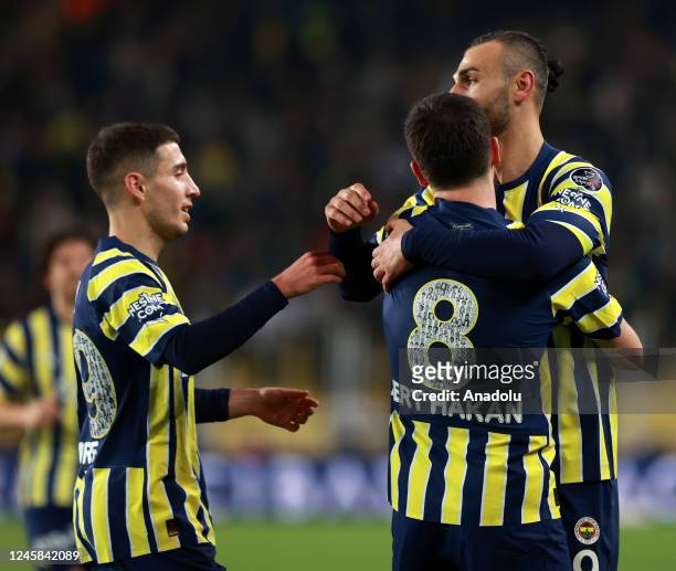 Serdar Dursun of Fenerbahce celebrates his goal during the Turkish Super Lig week 16 soccer match between Fenerbahce and Atakas Hatayspor at Ulker...