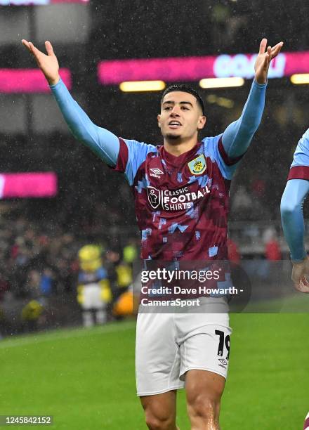 Burnley's Anass Zaroury celebrates after scoring the opening goal during the Sky Bet Championship between Burnley and Birmingham City at Turf Moor on...