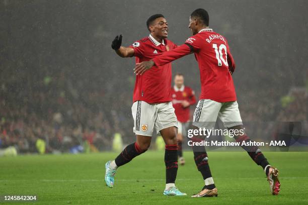 Anthony Martial of Manchester United celebrates after scoring a goal to make it 2-0 during the Premier League match between Manchester United and...