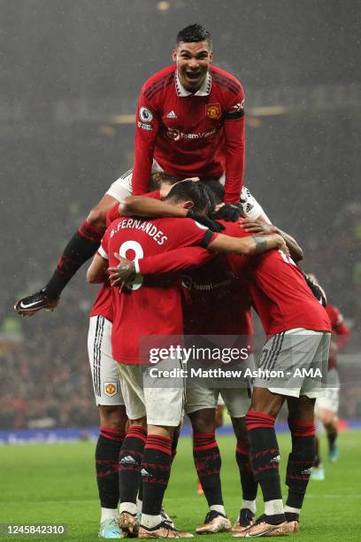 Anthony Martial of Manchester United celebrates after scoring a goal to make it 2-0 during the Premier League match between Manchester United and...