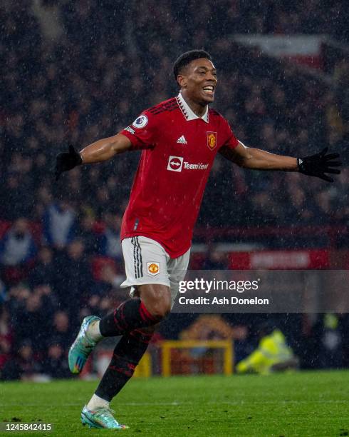 Anthony Martial of Manchester United celebrates scoring a goal to make the score 2-0 during the Premier League match between Manchester United and...