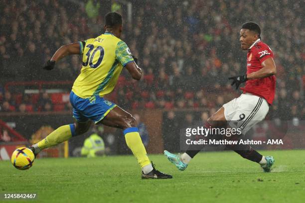 Anthony Martial of Manchester United scores a goal to make it 2-0 during the Premier League match between Manchester United and Nottingham Forest at...