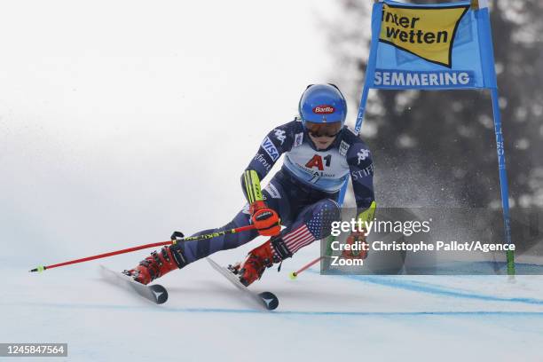 Mikaela Shiffrin of Team United States competes during the Audi FIS Alpine Ski World Cup Women's Giant Slalom on December 28, 2022 in Semmering,...