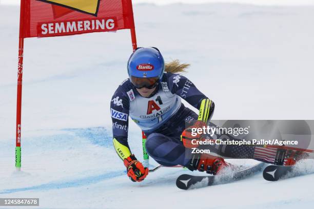 Mikaela Shiffrin of Team United States competes during the Audi FIS Alpine Ski World Cup Women's Giant Slalom on December 28, 2022 in Semmering,...