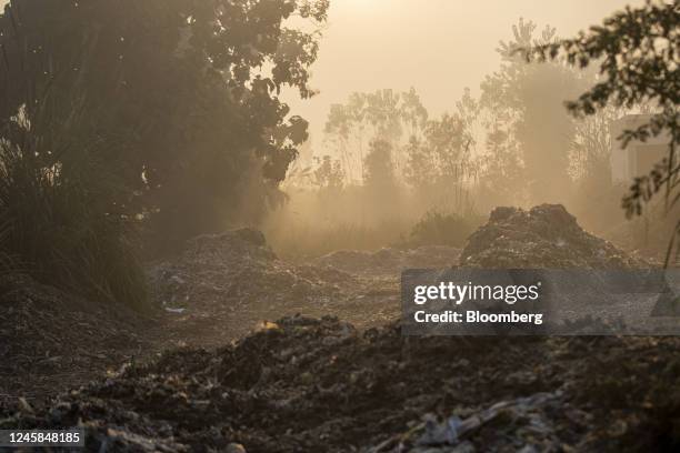 Piles of waste from a paper mill at a plastic scrap yard in Muzaffarnagar District, Uttar Pradesh, India, on Saturday, Nov. 19, 2022. Plastic...