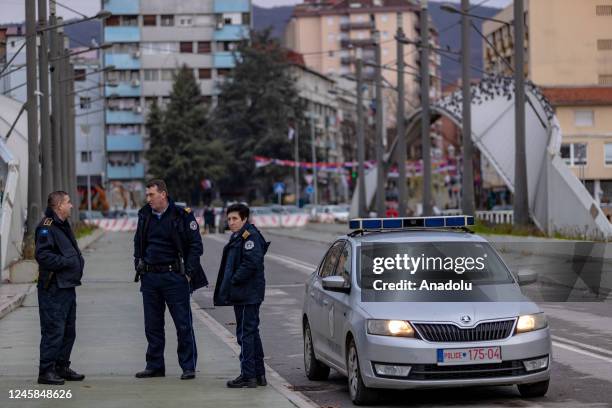 Kosovan police patrol in Northern Mitrovica, Kosovo as tension between Kosovo and Serbia continue on December 28, 2022. Tensions between Kosovo and...