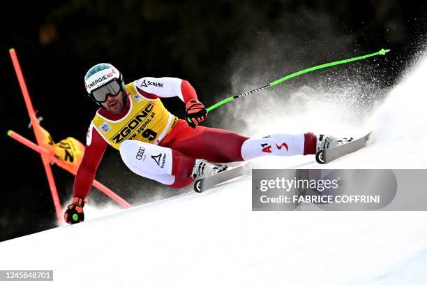 Austria's Vincent Kriechmayr competes in the Men's Downhill event during the FIS Alpine ski World Cup in Bormio, northern Italy, on December 28, 2022.