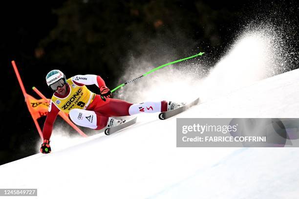 Austria's Vincent Kriechmayr competes in the Men's Downhill event during the FIS Alpine ski World Cup in Bormio, northern Italy, on December 28, 2022.