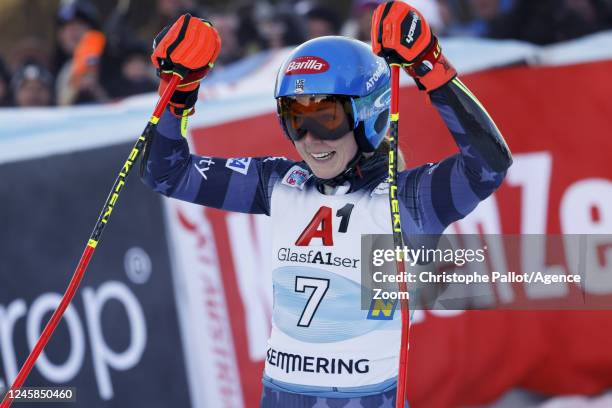 Mikaela Shiffrin of Team United States celebrates during the Audi FIS Alpine Ski World Cup Women's Giant Slalom on December 28, 2022 in Semmering,...