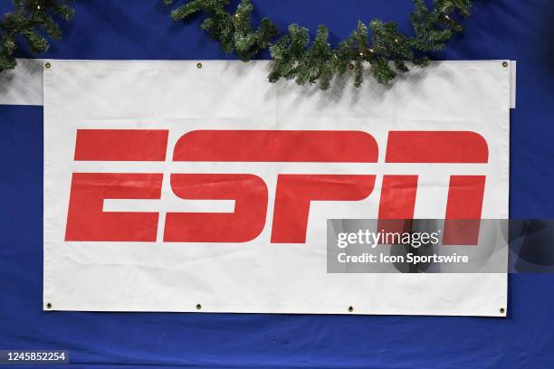Holiday decorations hang over an ESPN banner during the NFL football game between the Los Angeles Chargers and the Indianapolis Colts on December 26...