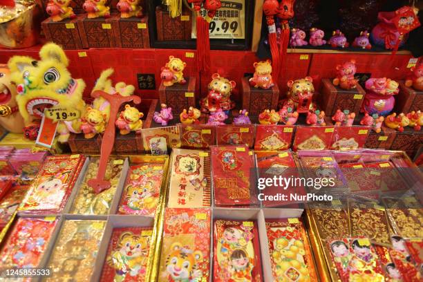 Display of items for sale during the Chinese Lunar New Year of the Tiger in Markham, Ontario, Canada.