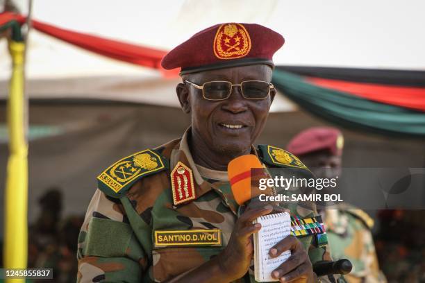 Gen. Santino Deng Wol, the South Sudan People's Defence Forces Chief of Staff attends the departure ceremony of the South Sudan People's Defence...