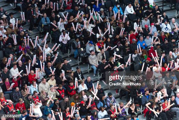 December 27, 2022: Fans prevent a player from taking a free throw during the Toronto Raptors vs LA Clippers NBA regular season game at Scotiabank...