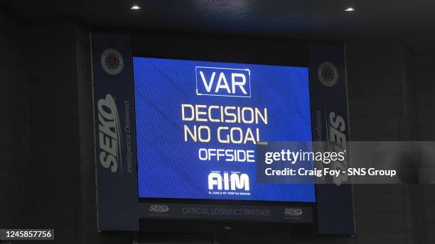 Disallow's Kevin Van Veen's goal for offside during a cinch Premiership match between Rangers and Motherwell at Ibrox Stadium, on December 28 in...