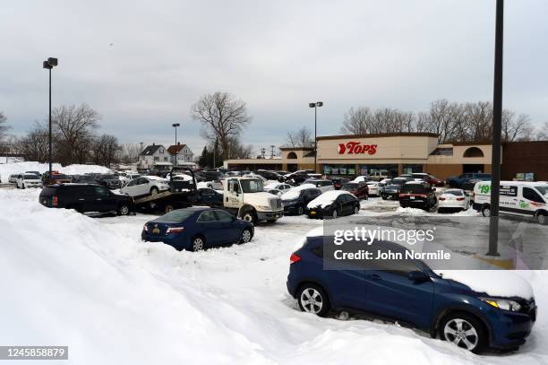 Busy Tops parking lot along South Park Avenue on December 28, 2022 in Buffalo, New York. The historic Winter Storm Elliott dumped up to four feet of...