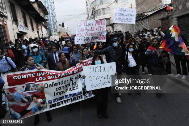 Supporters of the ruling Movement To Socialism party demonstrate in favour of the arrest of Luis Fernando Camacho, a key opposition figure and...