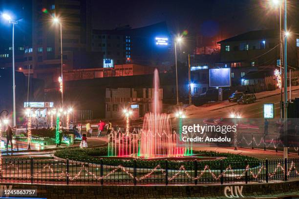Streets of Cameroon's capital Yaounde decorated with light for the upcoming new year on December 27, 2022.