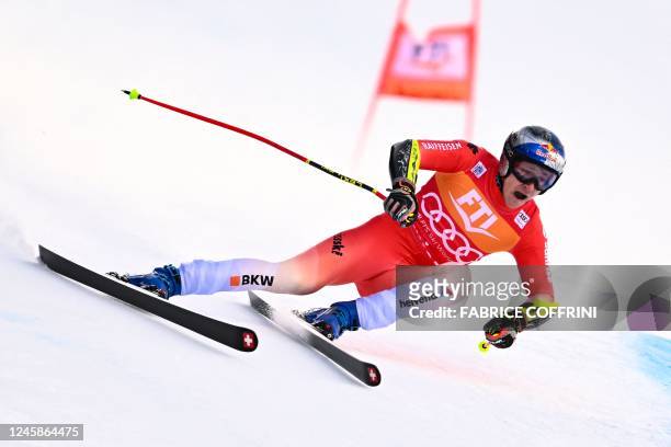 Switzerland's Marco Odermatt competes during the men's FIS Ski World Cup Super G event in Bormio, Italy, on December 29, 2022.
