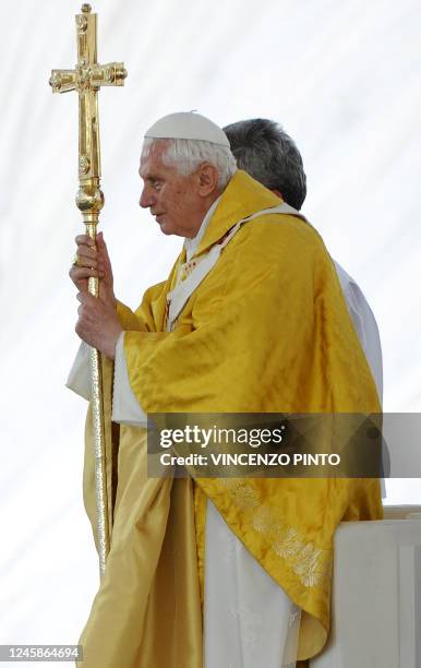 Pope Pope Benedict XVI celebrates a mass at the Cuatro Vientos air base, eight kilometres southwest of Madrid on August 21, 2011. The next World...