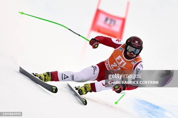 Austria's Daniel Hemetsberger competes during the men's FIS Ski World Cup Super G event in Bormio, Italy, on December 29, 2022.