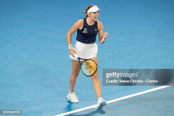 Katie Swan of Britain competes against Zoe Hives of Australia during day one of the 2023 United Cup at Ken Rosewall Arena on December 29, 2022 in...