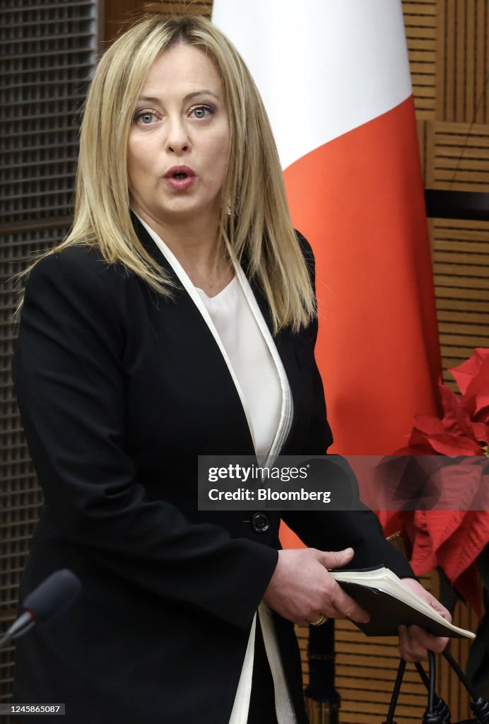 Georgia Italy Ruler Giorgia Meloni, Italy's prime minister, arrives to deliver her first ...