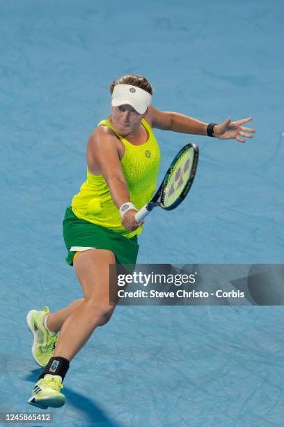 Zoe Hives of Australia competes against Katie Swan of Britain during day one of the 2023 United Cup at Ken Rosewall Arena on December 29, 2022 in...