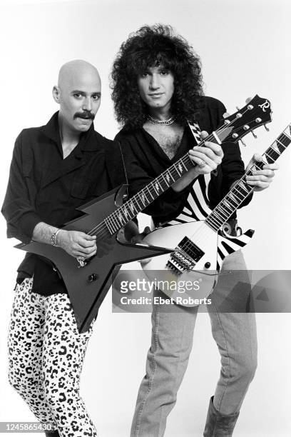 American rock guitarists Bob Kulick and his brother, Bruce, New York City, May 7, 1985.