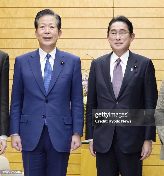 Japanese Prime Minister Fumio Kishida and Natsuo Yamaguchi, leader of Komeito, the junior coalition partner of Japan's ruling Liberal Democratic...