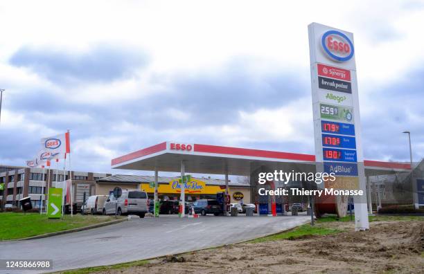 An ESSO gas station is seen on December 29, 2022 in Diegem, Belgium. Esso is a brand associated with the American oil company ExxonMobil. The name is...