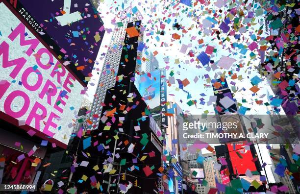 Confetti test is run in preparation for the New Year's Eve celebration in Times Square, New York City, on December 29, 2022. - Times Square Alliance...