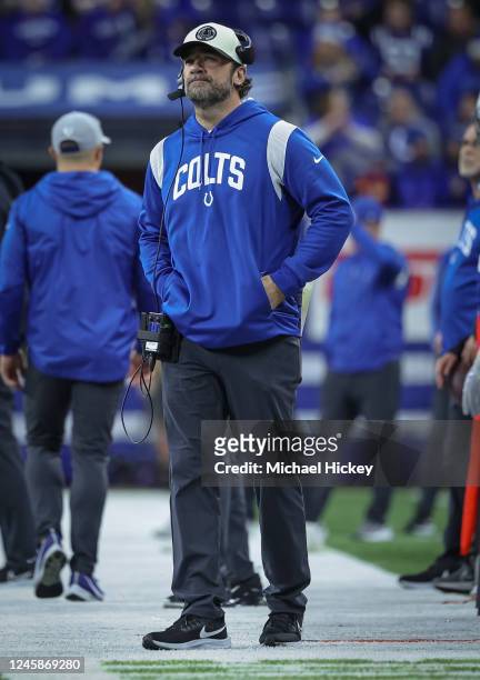 Interim head coach Jeff Saturday of the Indianapolis Colts is seen during the game against the Los Angeles Chargers at Lucas Oil Stadium on December...